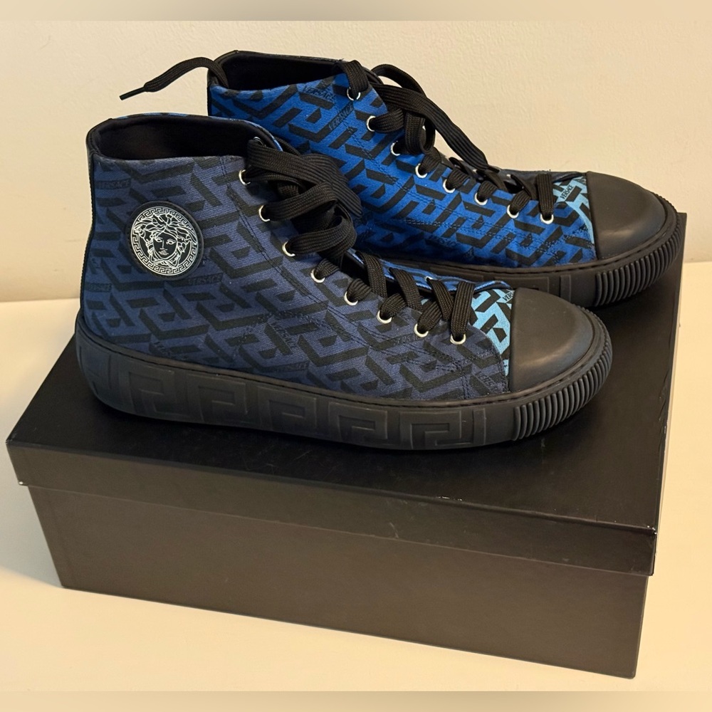 Versace Black and Blue Patterned Sneakers
